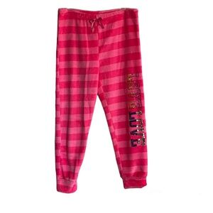 Em & Alfie Hot Pink Striped LOVE Embellished Fleece Lounge PJ Bottoms NWOT